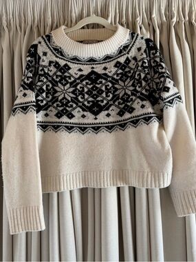 J. Crew Cream Crewneck Sweater with Black Fair Isle Yoke
